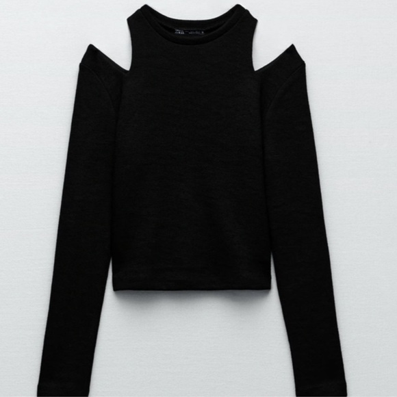 Zara Black Cut-Out Shoulder Women's Top Size Small - Picture 5 of 5